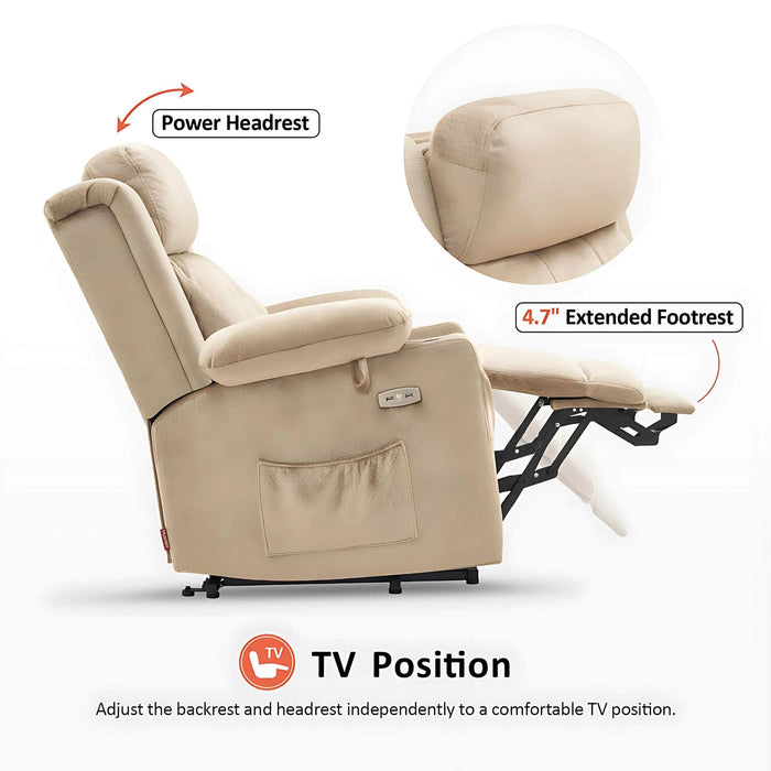 MCombo Medium-Regular Dual Motor Power  Lift  Recliner Chair Fabric 7661 in Beige Color TV Position