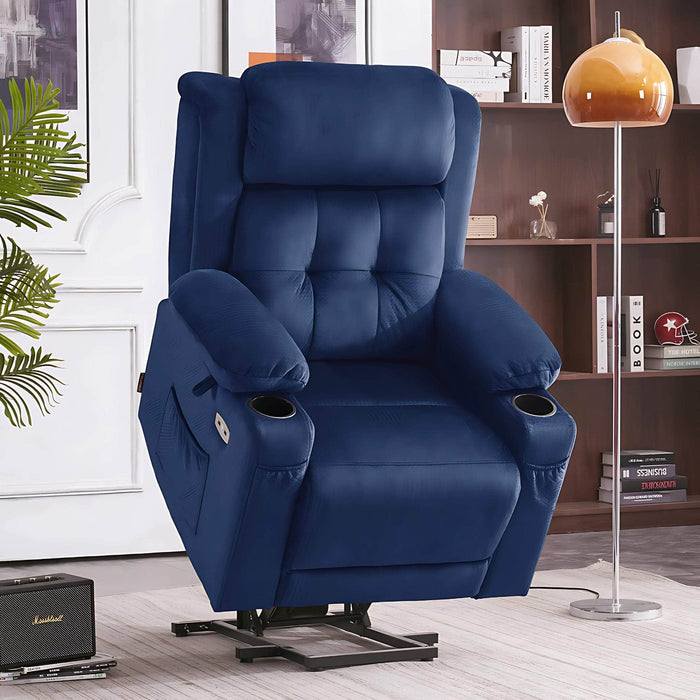 MCombo Medium-Regular Dual Motor Power Lift Recliner Chair Fabric 7661 in Navy Blue Color in Room