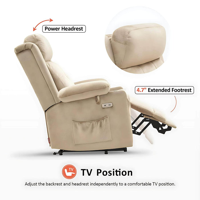 MCombo Large-Regular Dual Motor Power Lift Recliner Chair Fabric 7662 in Beige Color TV Position