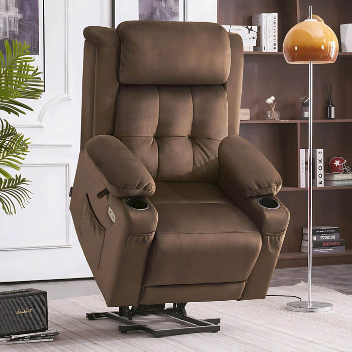 MCombo Large-Regular Dual Motor Power Lift Recliner Chair Fabric 7662 in Brown Color in Room