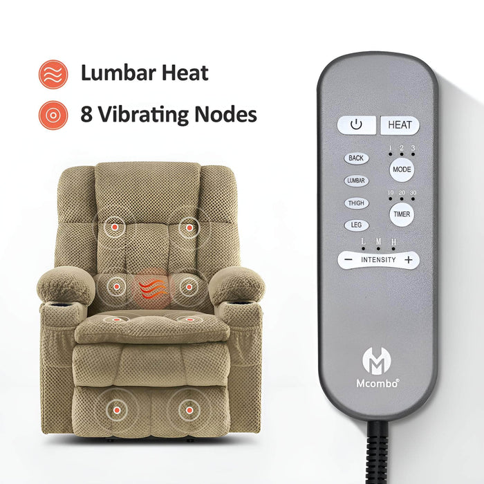 MCombo Medium-Regular Dual Motor Power Lift Recliner Chair Fabric 7890 in Beige Color Lumbar Heat and 8 Vibrating Nodes