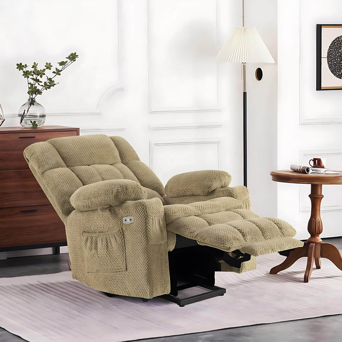 MCombo Medium-Regular Dual Motor Power Lift Recliner Chair Fabric 7890 in Beige Color in Room