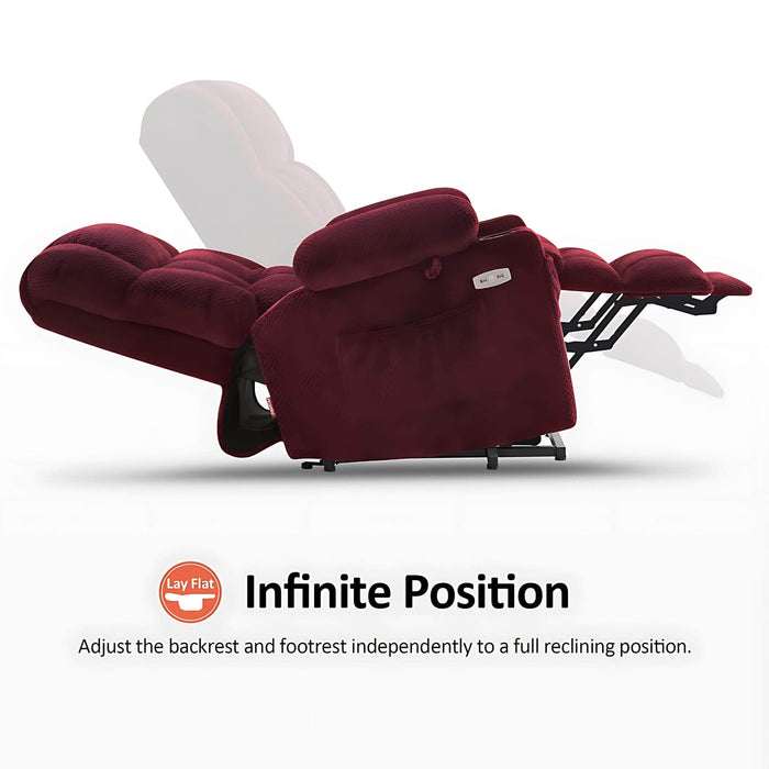 MCombo Medium-Regular Dual Motor Power Lift Recliner Chair Fabric 7890 in Burgundy Color Infinite Position