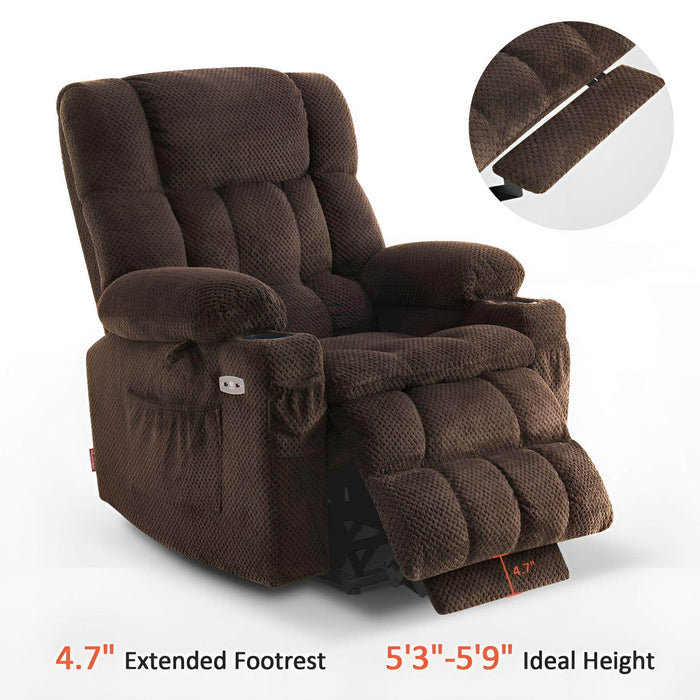 MCombo Medium-Regular Dual Motor Power Lift Recliner Chair Fabric 7890 in Coffee Color Extended Footrest and Ideal Height