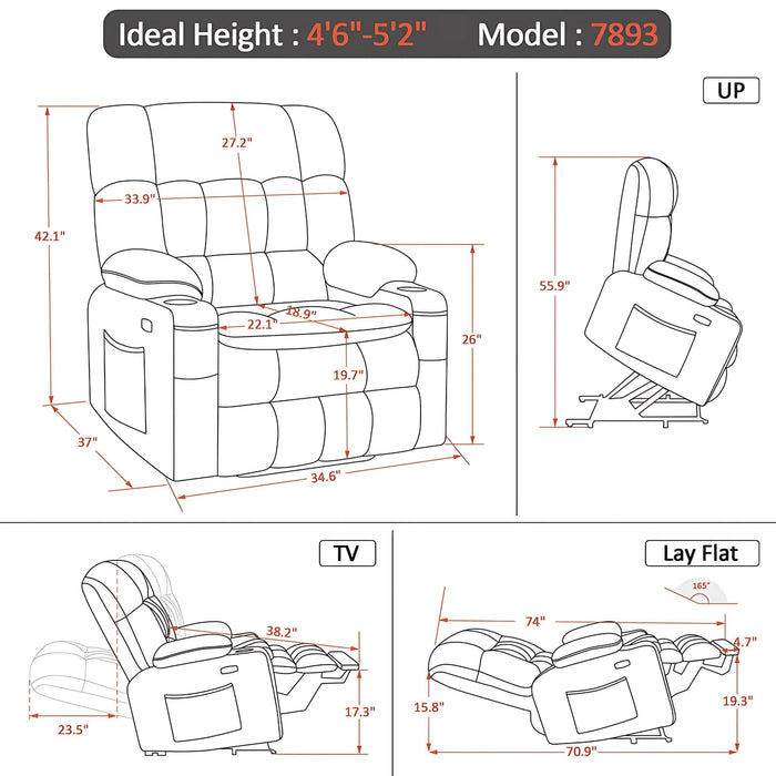 MCombo Dual Motor Power Lift Recliner Chair Fabric 7890 Series