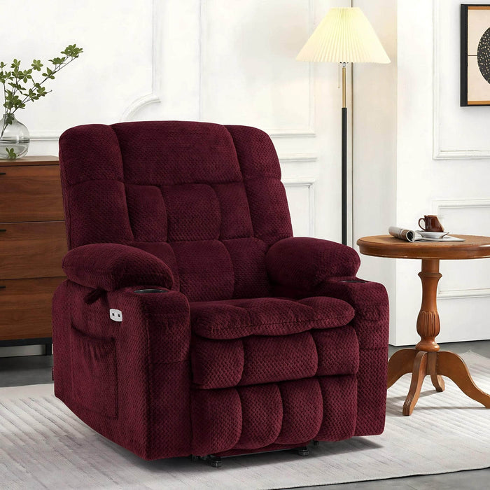 MCombo Dual Motor Small-Regular Size 7893 Power Lift Recliner Chair Fabric in Burgundy Color in Room