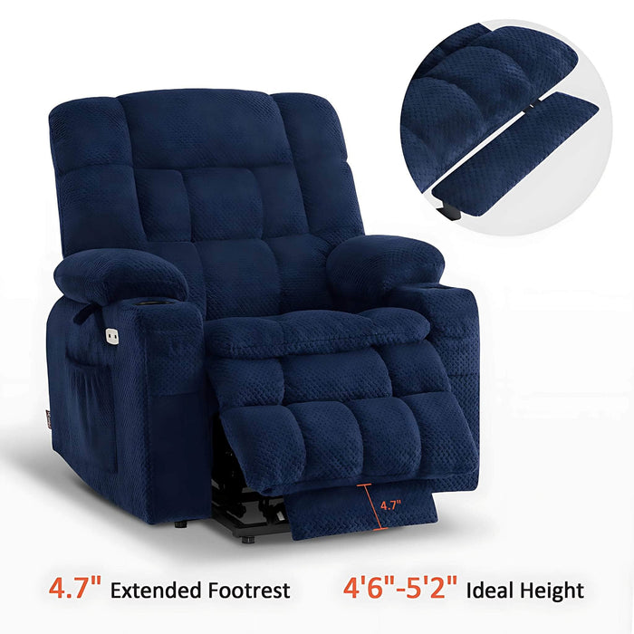 MCombo Dual Motor Small-Regular Size 7893 Power Lift Recliner Chair Fabric in Navy Blue Color Extended Footrest and Ideal Height