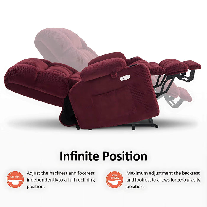 MCombo Dual Motor Medium-Wide Size R7897 Power Lift Recliner Chair Fabric in Burgundy Color Infinite Position