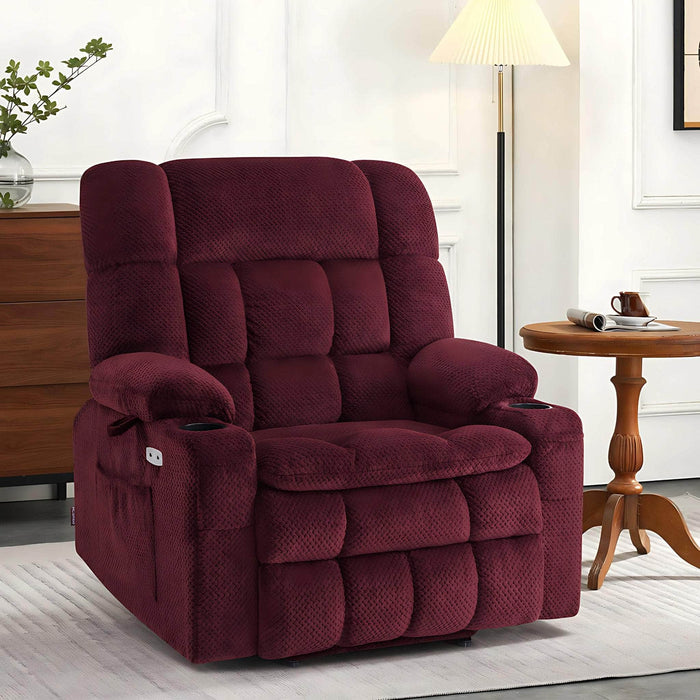 MCombo Dual Motor Medium-Wide Size R7897 Power Lift Recliner Chair Fabric n Burgundy Color in Room