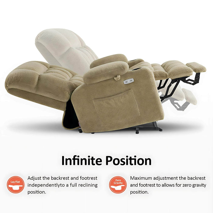 MCombo Dual Motor Medium-Wide Size R7897 Power Lift Recliner Chair Fabric in Beige Color Infinite Position Feature