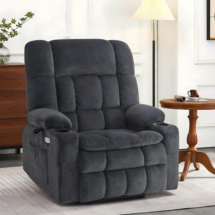 MCombo Dual Motor Large-Wide Size R7891 Power Lift Recliner Chair Fabric in Dark Grey Color in Room