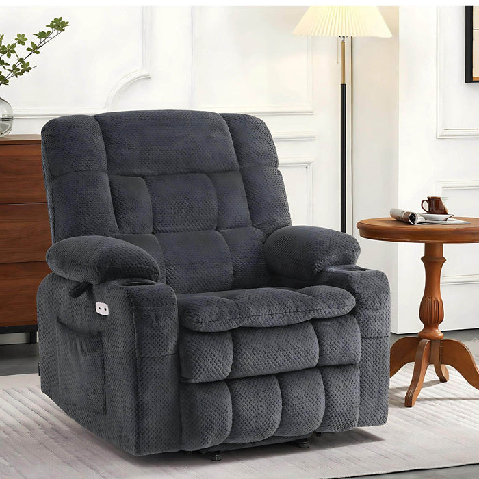 MCombo Dual Motor Small-Wide R7894 Power Lift Recliner Chair Fabric in Dark Grey Color in Room