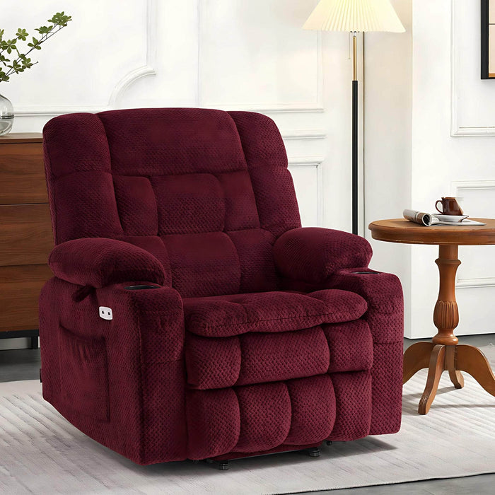 MCombo Dual Motor Small-Wide R7894 Power Lift Recliner Chair Fabric in Burgundy Color in Room