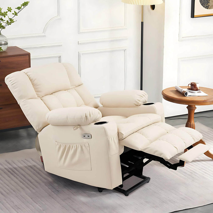 MCombo Medium-Regular Dual Motor Power Lift Recliner Chair Faux Leather 7890 in Cream White Color in Room