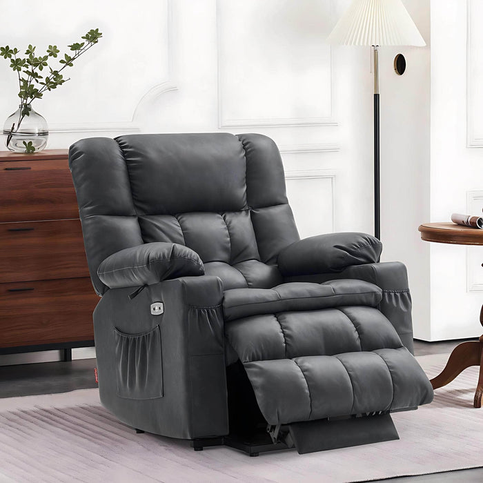 MCombo Medium-Regular Dual Motor Power Lift Recliner Chair Faux Leather 7890 in Grey Color in Room