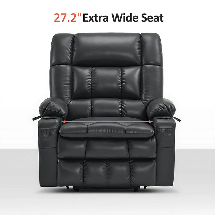 MCombo Large-Wide Dual Motor Power Lift Recline Chair Faux Leather R7891 in Black Color 27.2 inch Extra Wide Seat