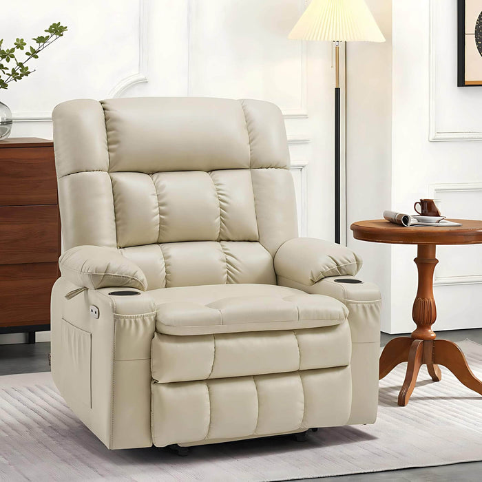 MCombo Large-Wide Dual Motor Power Lift Recliner Chair Faux Leather R7891 in  Cream White Color in Room