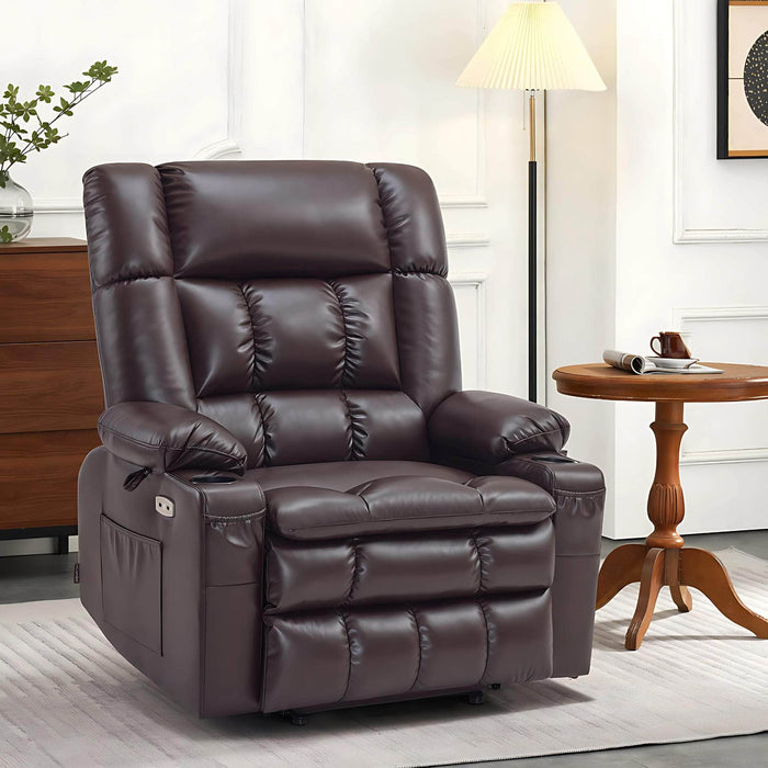 MCombo Large-Wide Dual Motor Power Lift Recliner Chair Faux Leather R7891 in Dark Brown Color in Room