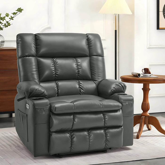 MCombo Medium-Wide Dual Motor  Power Lift Recliner Chair Faux Leather R7897 in Grey Color in Room