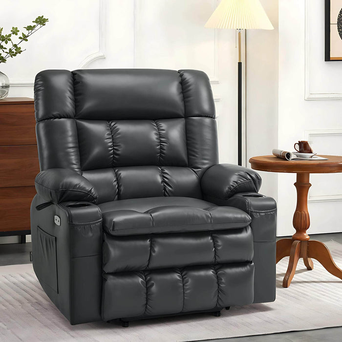 MCombo Medium-Wide Dual Motor Power Lift Recliner_Chair_Faux Leather R7897 in Black Color in Room