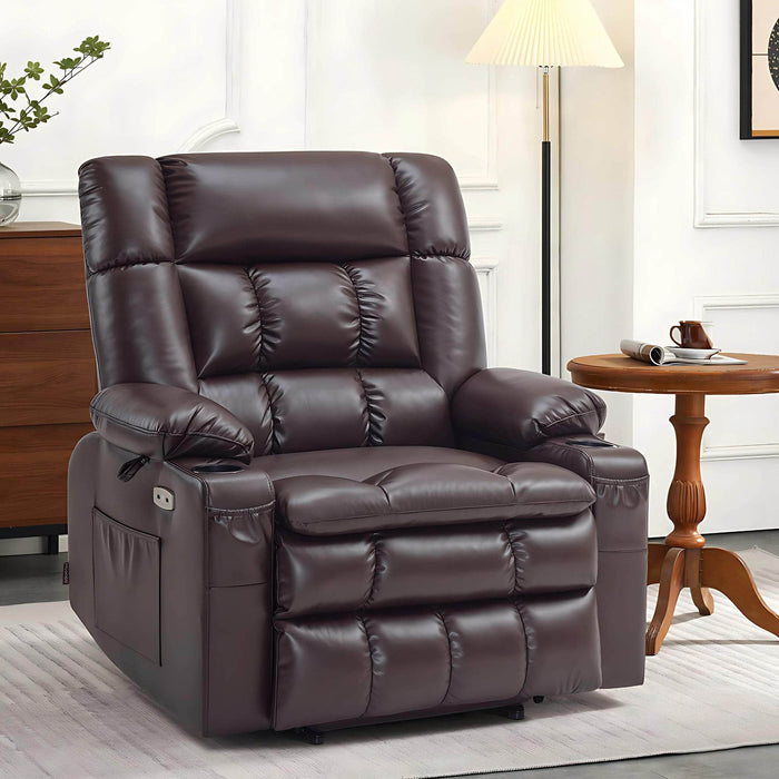 MCombo Medium-Wide Dual Motor Power Lift Recliner Chair Faux Leather R7897 in Dark Brown Color in Room