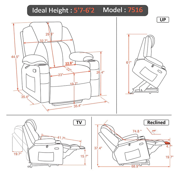 MCombo Electric Power Lift Recliner Chair Large Size 7516 Height