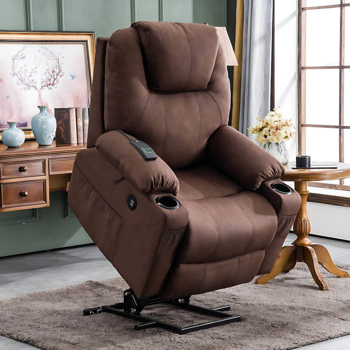 MCombo Electric Power Lift Recliner Chair 7040 Medium Size in Coffee Color n Room Standing