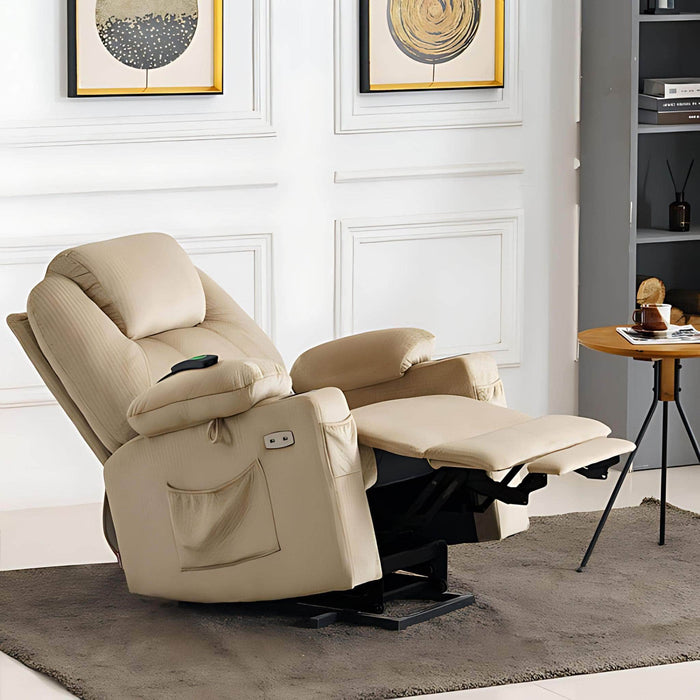 Medium Size MCombo Electric Power Lift Recliner Chair 7040 in Beige in Room with Extending Footrest