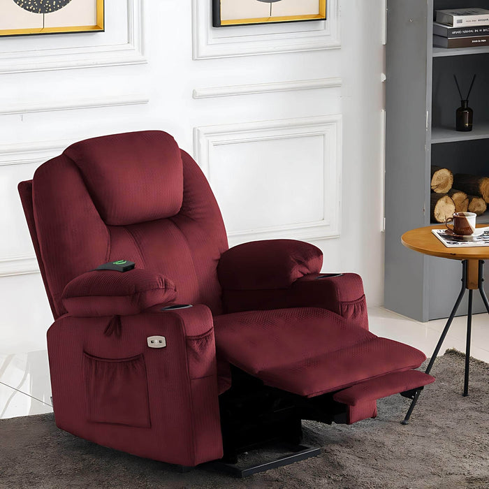 Medium Size MCombo Electric Power Lift Recline Chair 7040 in Carmine Red in Room with Extending Footrest