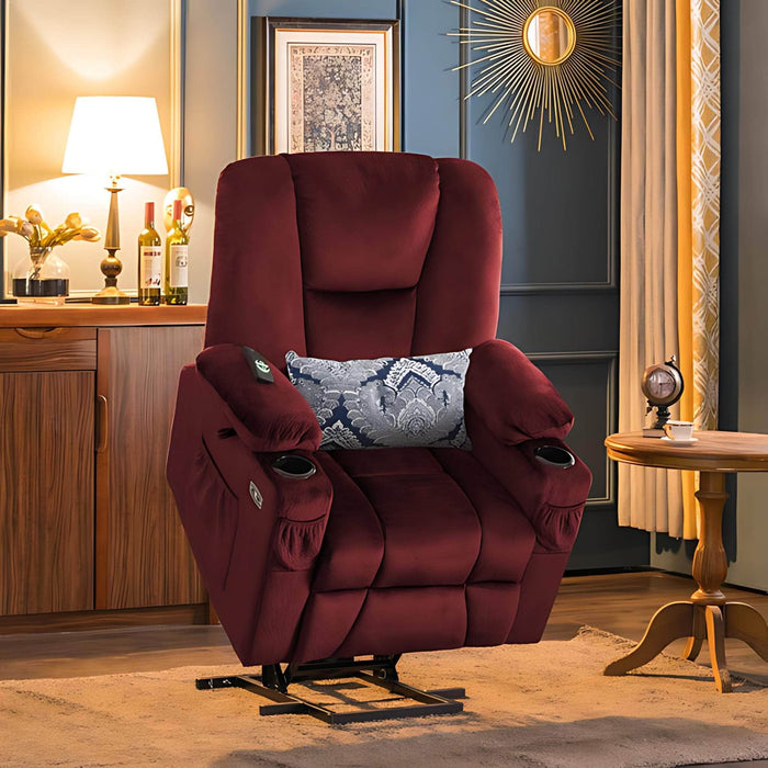 MCombo Electric Power Lift Recliner Chair 7507 Fabric in Burgundy Color in Room