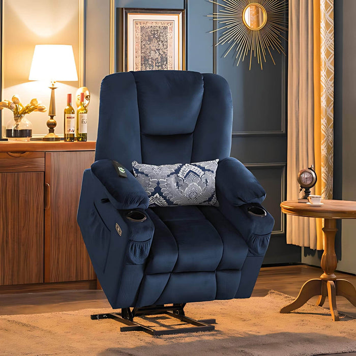 MCombo Electric Power Lift Recliner Chair 7507 Fabric in Navy Blue Color in Room