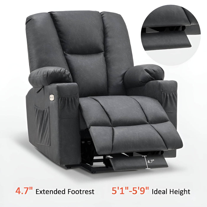 MCombo Electric Power Lift Recliner Chair 7507 Faux Leather in Dark Grey Color 4.7 Extended Footrest and 5 foot 1 to 5 foot 9 Ideal Height