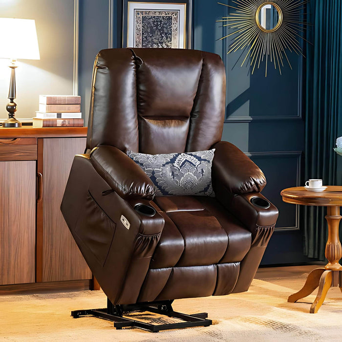 MCombo Electric Power Lift Recliner Chair 7507 Faux Leather in Dark Brown Color in Room