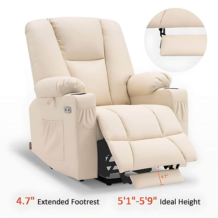 MCombo Electric Power Lift Recliner Chair 7507 Faux Leather in Cream White Color 4.7 inch Extended Footrest and 5 foot 1 to 5 foot 9 Ideal Height