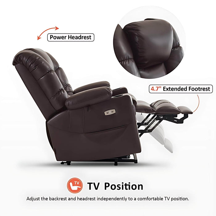 MCombo Large Dual Motor Power Lift Recliner Chair 7634 in Dark Brown Color TV Position