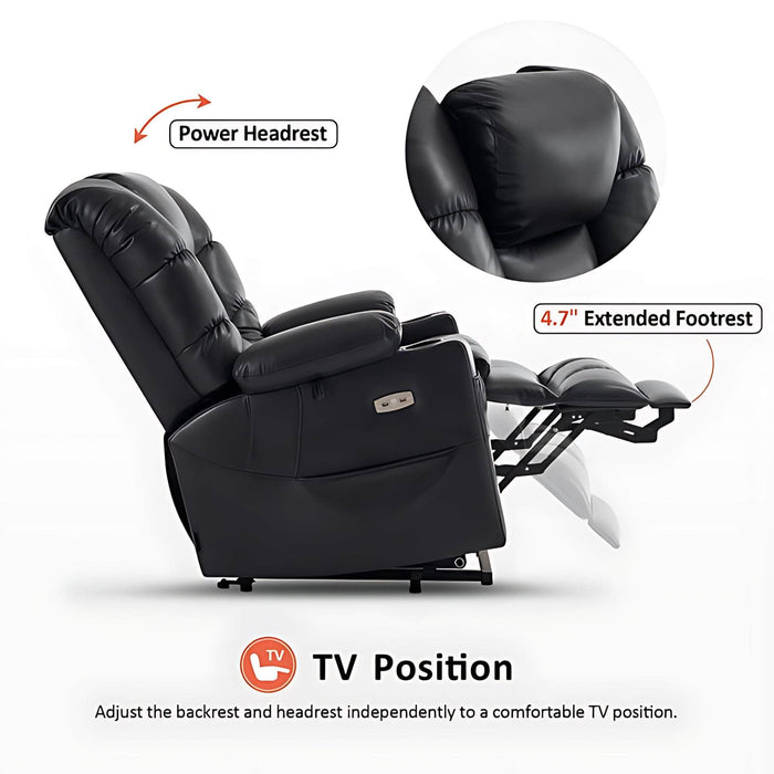 MCombo Large Dual Motor Power Lift Recliner Chair 7634 in Black Color TV Position