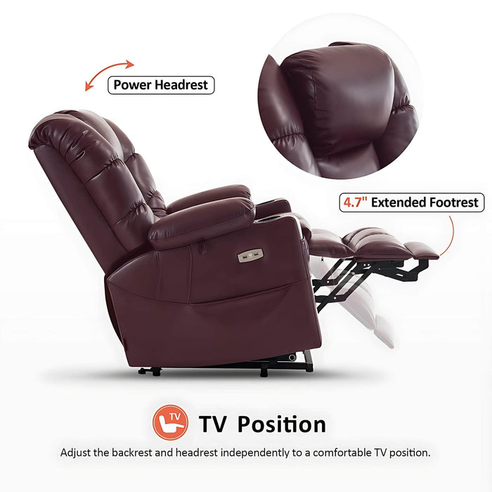 MCombo Large Dual Motor Power Lift Recliner Chair 7634 in  Wine Color TV Position