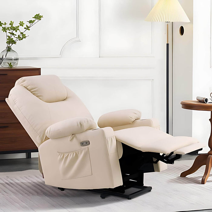 MCombo Large Dual Motor Power Lift Recliner Chair 7815 in Cream White Color Extended Footrest in Room