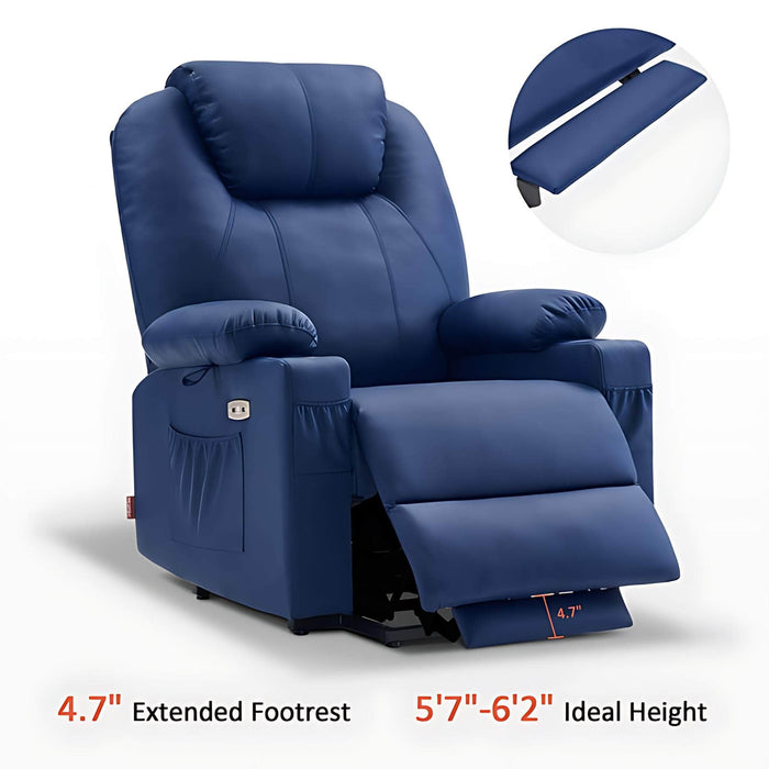 MCombo Large Dual Motor Power Lift Recliner Chair 7815 in Blue Color 4.7 inch Extended Footrest and 5 foot 7 to 6 foot 2 Ideal Height