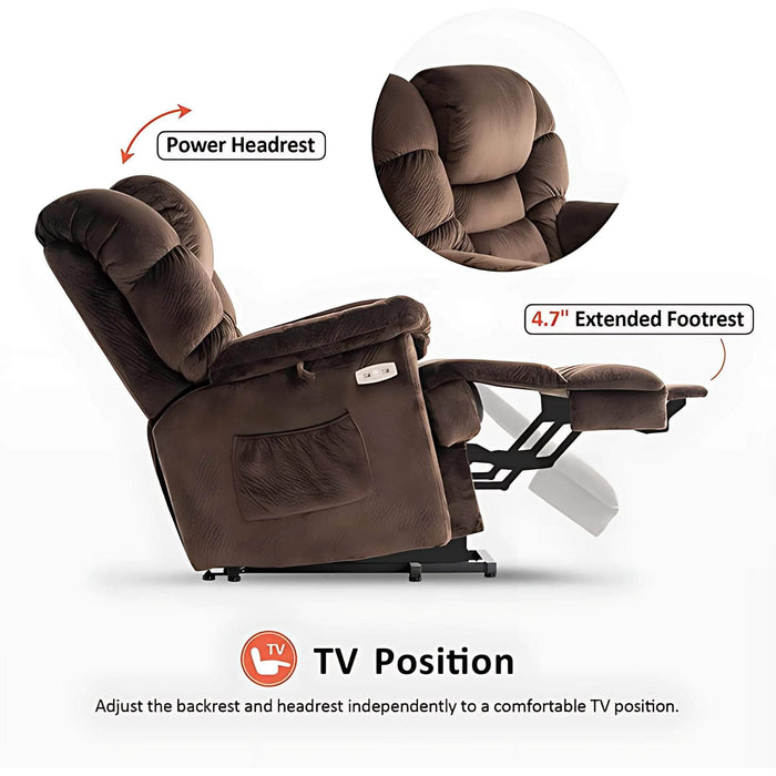 MCombo Lay Flat Dual Motor Power Lift Recliner Chair 7630 in Brown Color TV Position