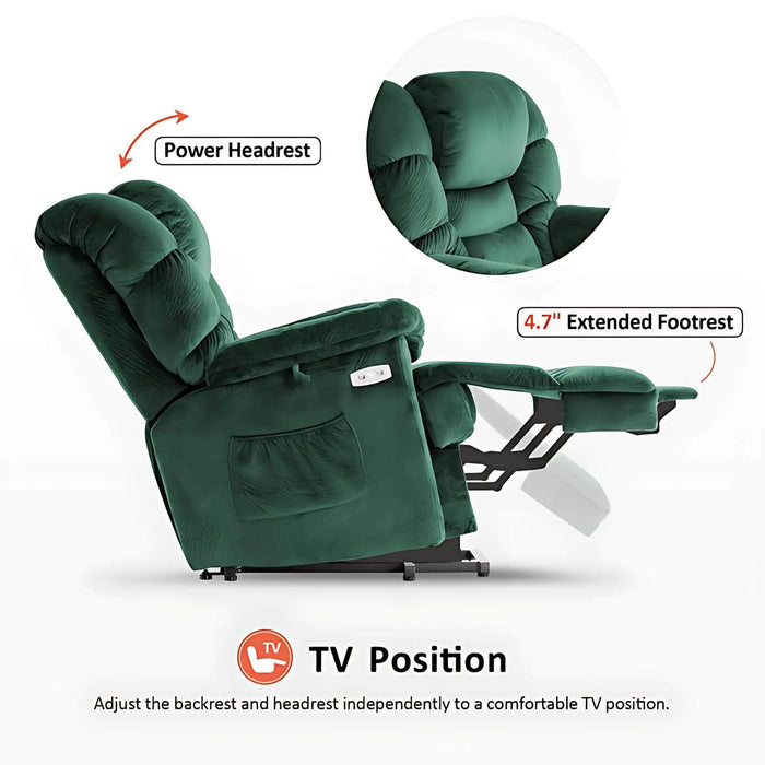 MCombo Lay Flat Dual Motor Power Lift Recliner Chair 7630 in Green Color TV Position