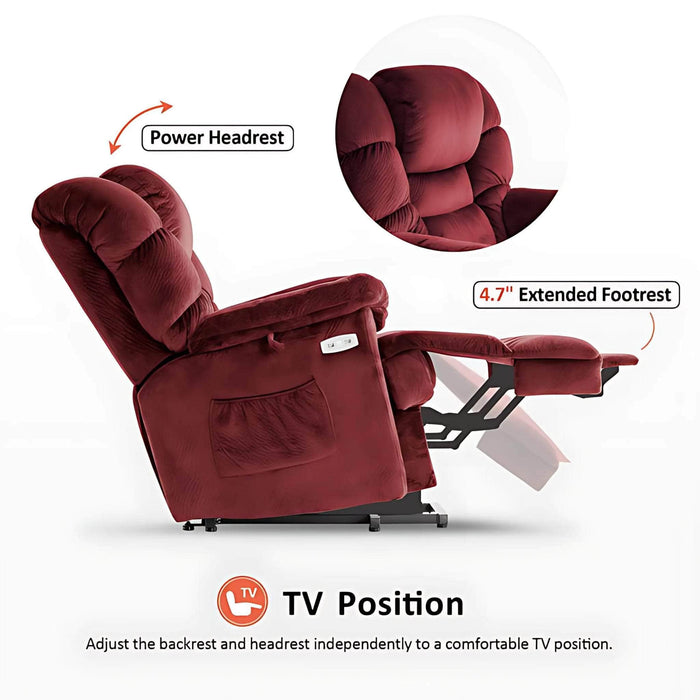 MCombo Lay Flat Dual Motor Power Lift Recliner Chair 7630 in Burgundy Color TV Position