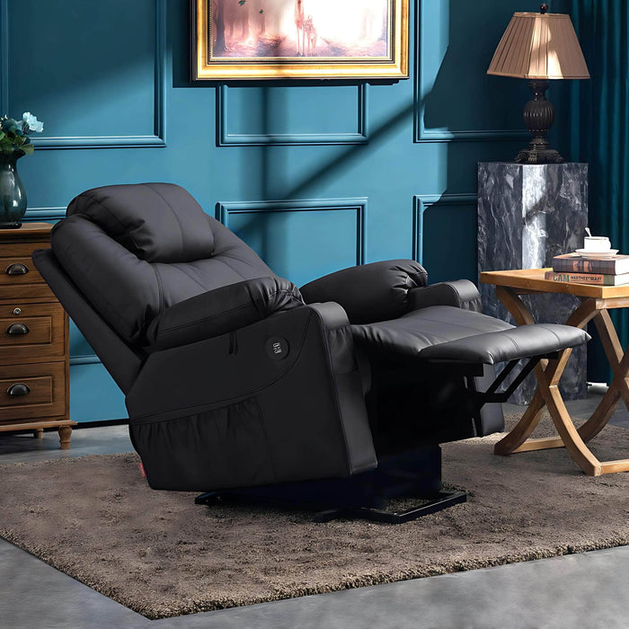 MCombo Medium-Size Power Lift Recliner Chair 7040 Faux Leather in Black Color in Room Reclining