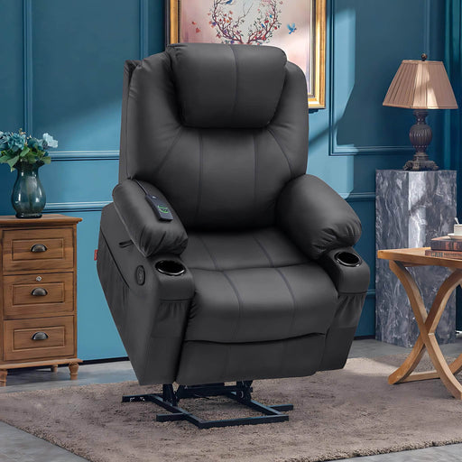 MCombo Medium-Size Power Lift Recliner Chair 7040 Faux Leather in Black Color in Room