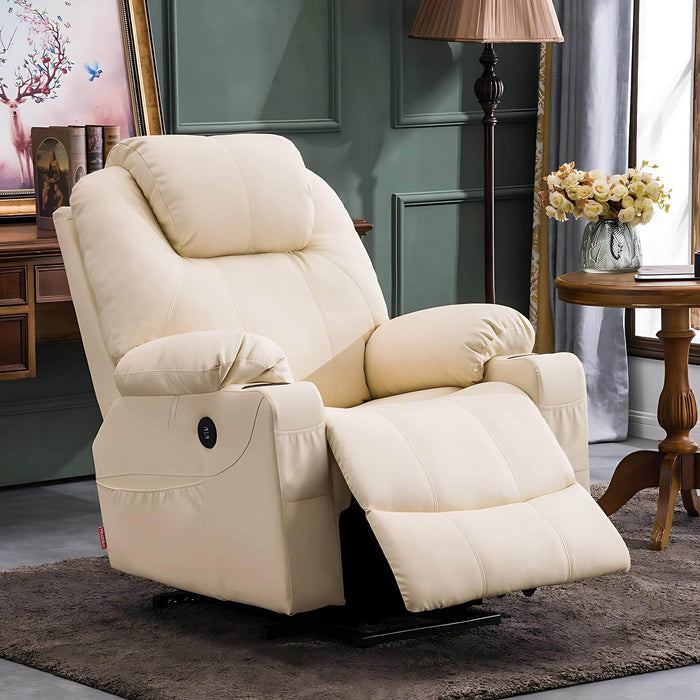 MCombo Medium-Size Power Lift Recliner Chair 7040 Faux Leather in Cream White Color in Room