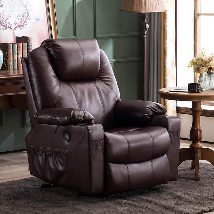 MCombo Medium-Size Power Lift  Recliner Chair 7040 Faux Leather in Dark Brown Color in Room