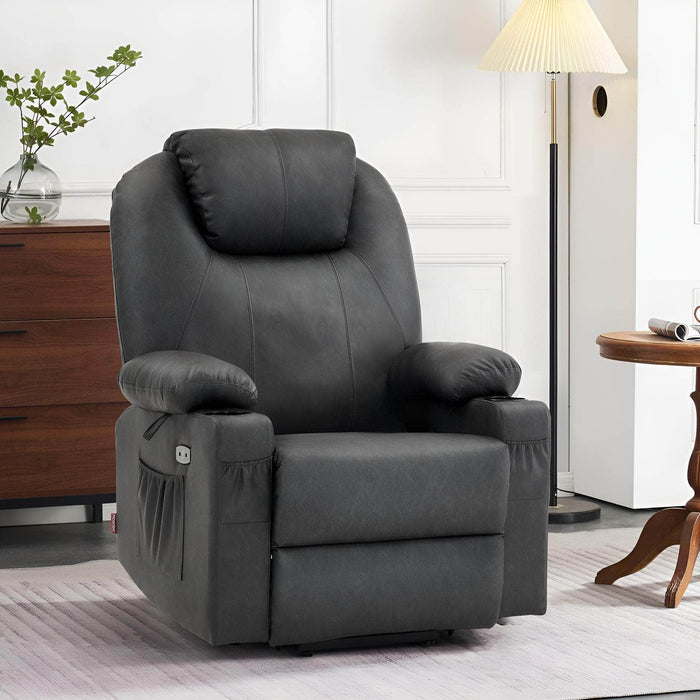 MCombo Large Size 7516 Power Lift Recliner Chair 7040 Series Faux Leather in Grey Color in Room