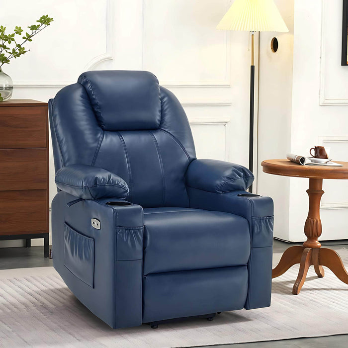 MCombo Small Size 7141 Power Lift Recliner Chair 7040 Series Faux  Leather in  Blue  Color in Room