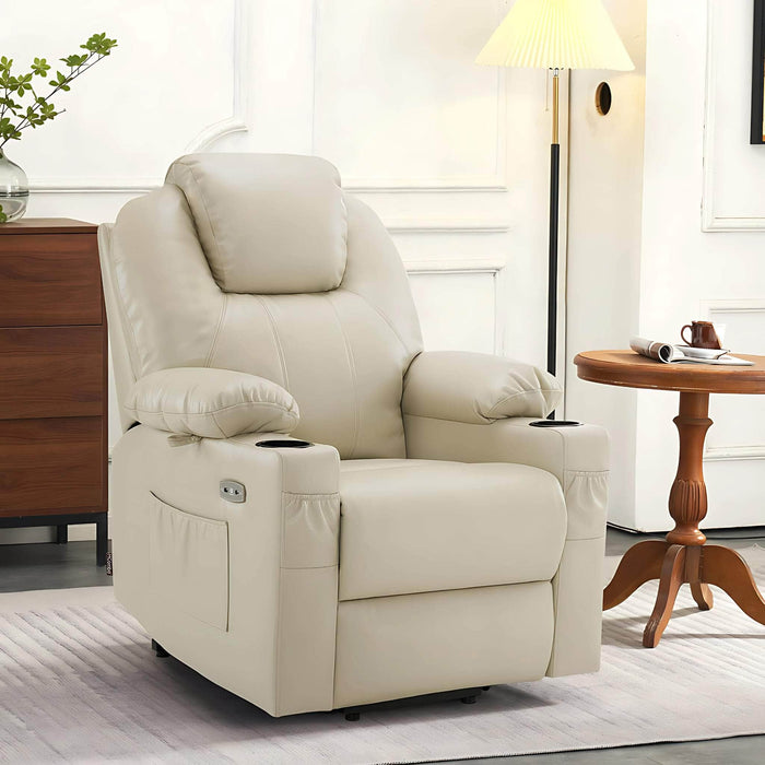 MCombo Small Size 141 Power Lift Recliner Chair 7040 Series Faux Leather in Cream White Color in Room