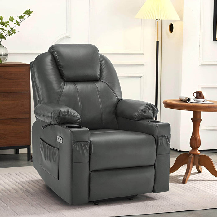 MCombo Small Size 7141 Power Lift Recliner Chair 7040 Series Faux Leather in Grey Color in Room